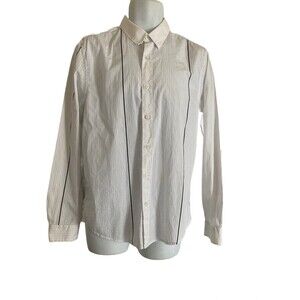 Y2K Guess Slim Fit Button Up Shirt Mens Sz M White Black Striped Long Sleeve
